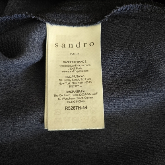 Sandro Paris Gigi Striped-Trim Fit & Flare Navy Dress, Size 2 - Picture 10 of 14